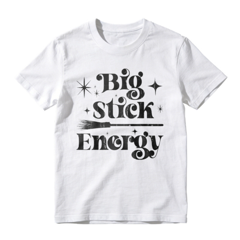 Big Stick Energy Witch Broomstick Sparkle Graphic T-shirt