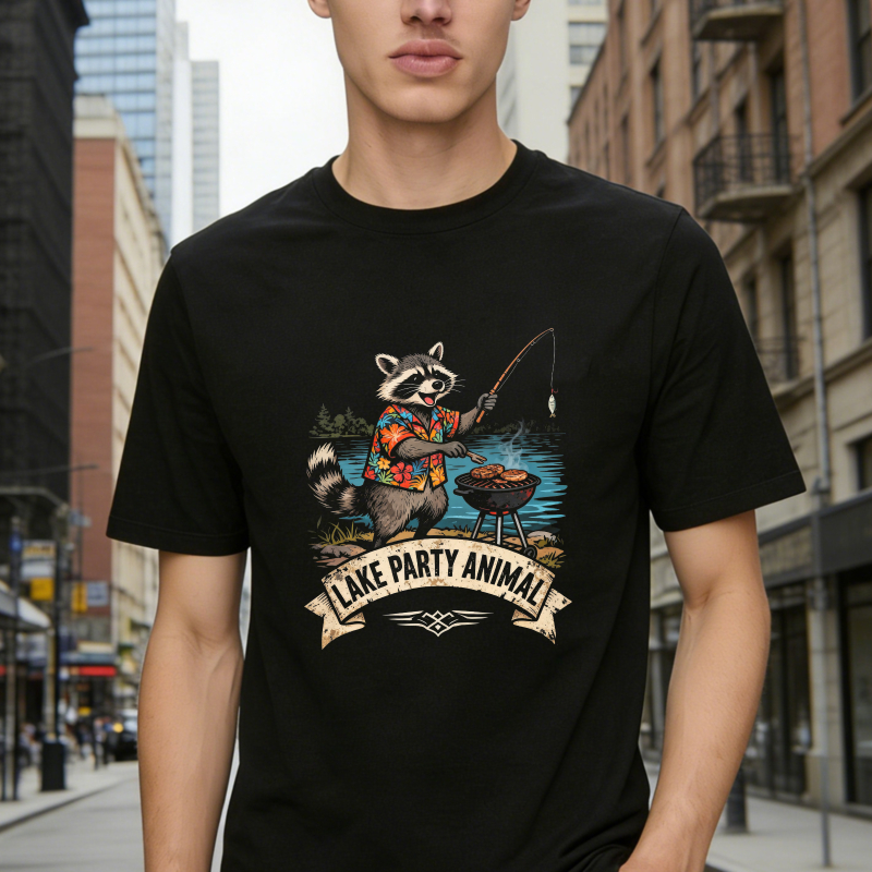 Raccoon Fishing At Lake Party Animal Unisex Classic T-shirt