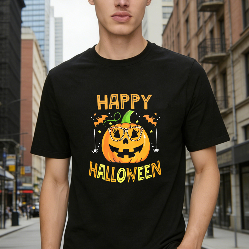 Happy Halloween Pumpkin With Sunglasses And Bats Unisex Classic T-shirt