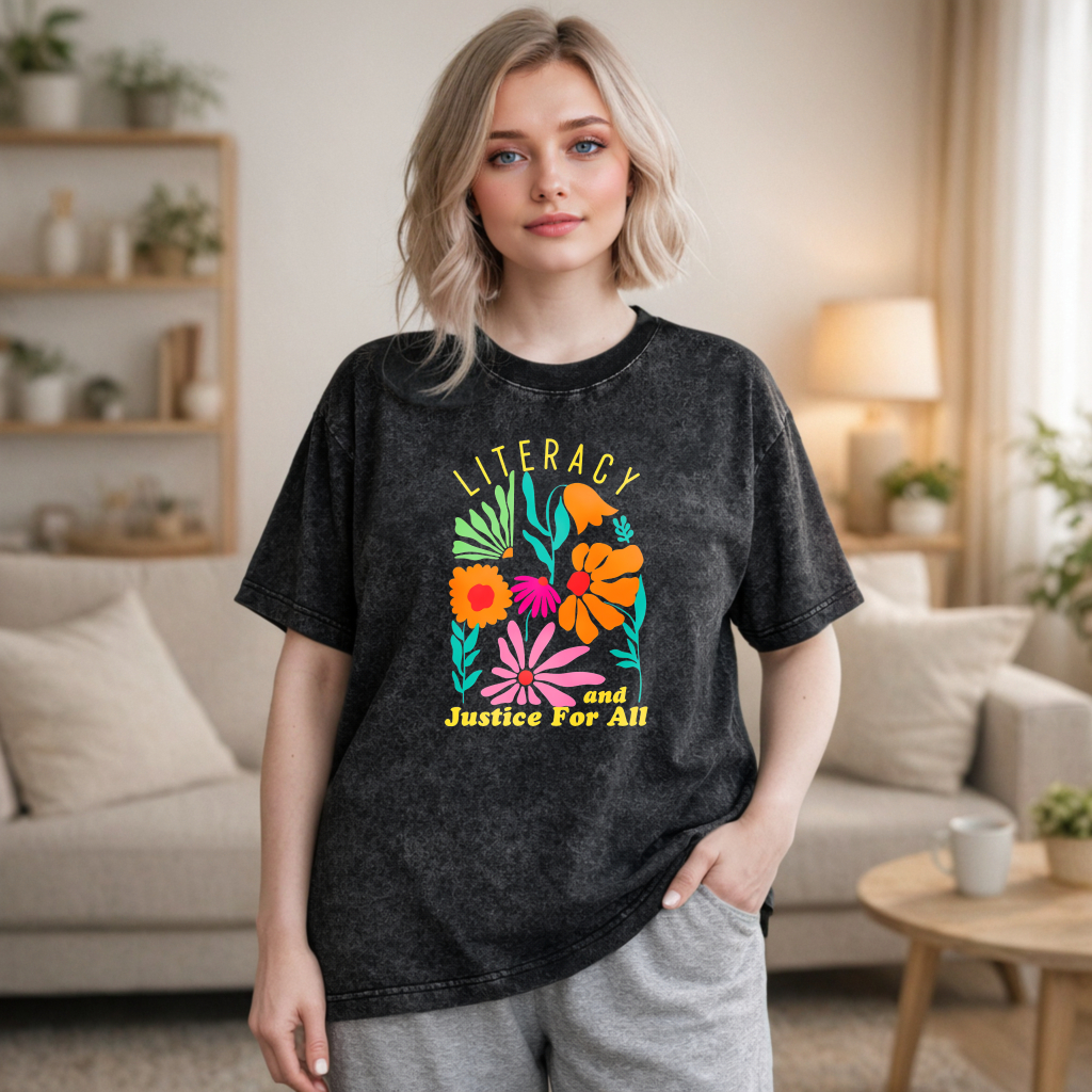 Wardrobecart Literacy And Justice For All Floral Design Unisex Washed T-shirt