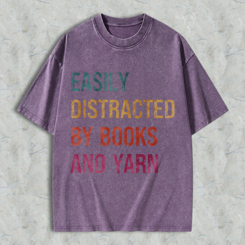 Wardrobecart Easily Distracted By Books And Yarn Unisex Washed T-shirt