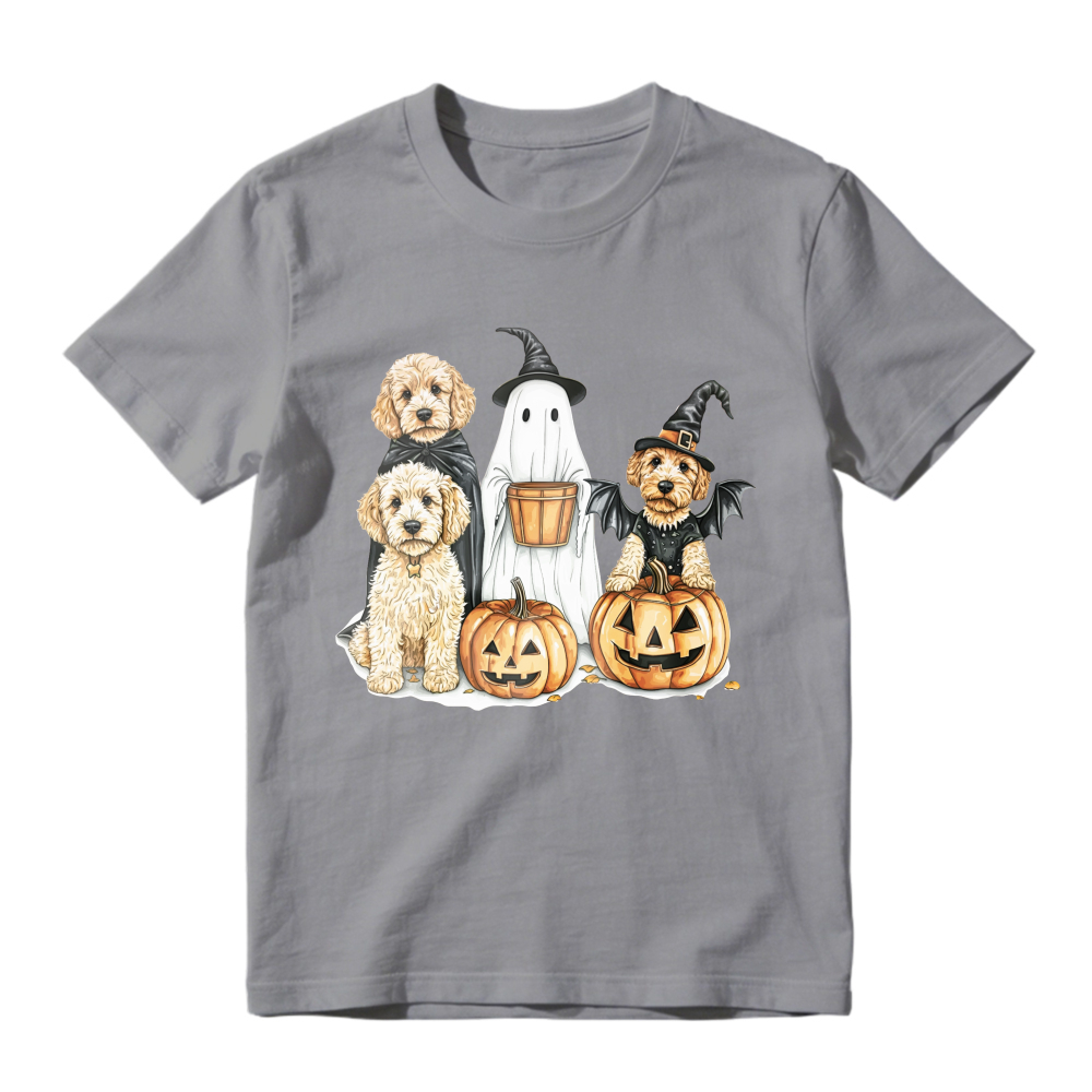 Halloween Dogs In Witch And Ghost Costumes With Pumpkins, Unisex Classic T-shirt