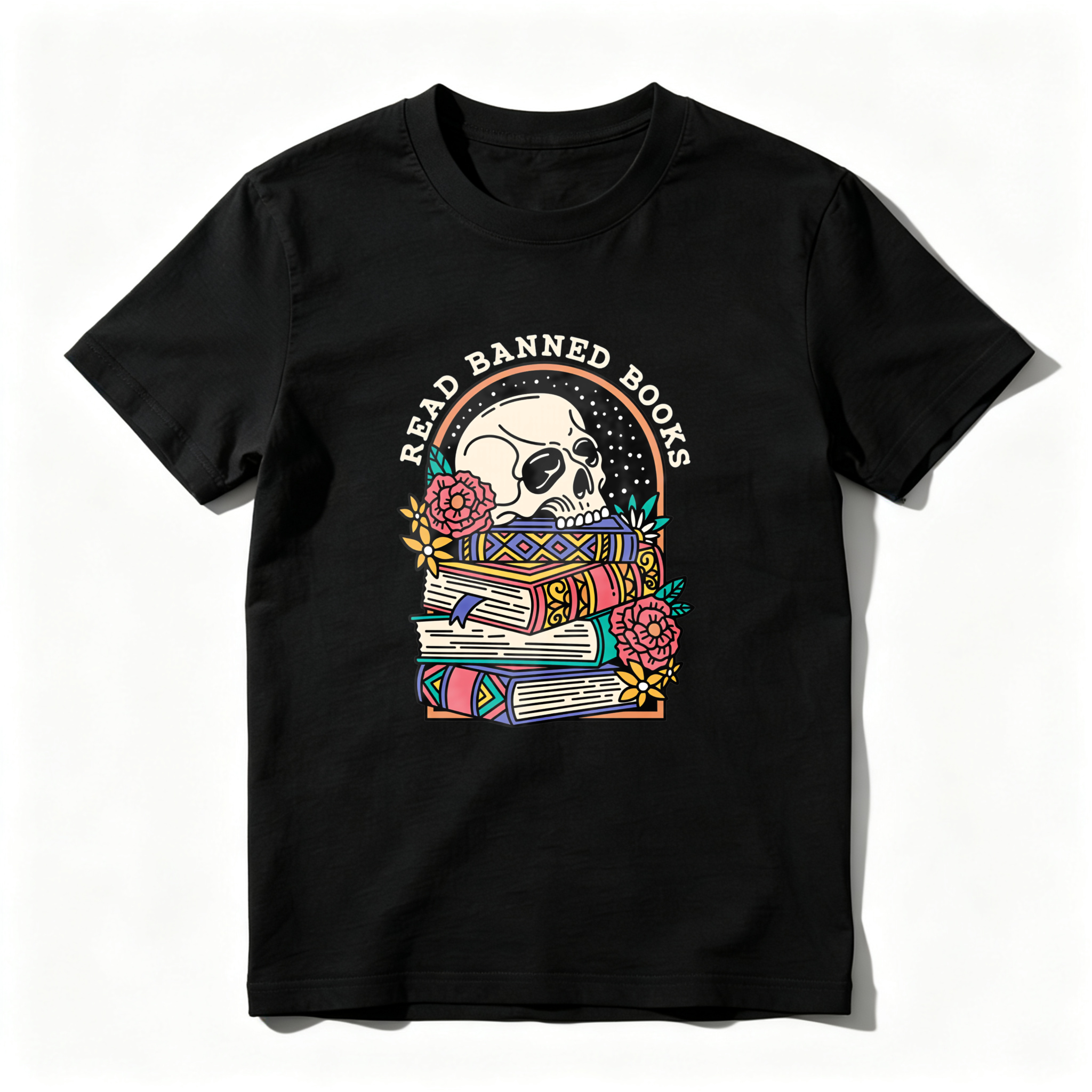 Wardrobecart Read Banned Books Skull Books Flowers Rainbow Tshirt