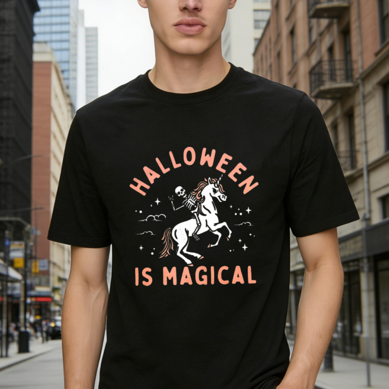 Halloween Is Magical Skeleton Riding Unicorn Graphic T-shirt