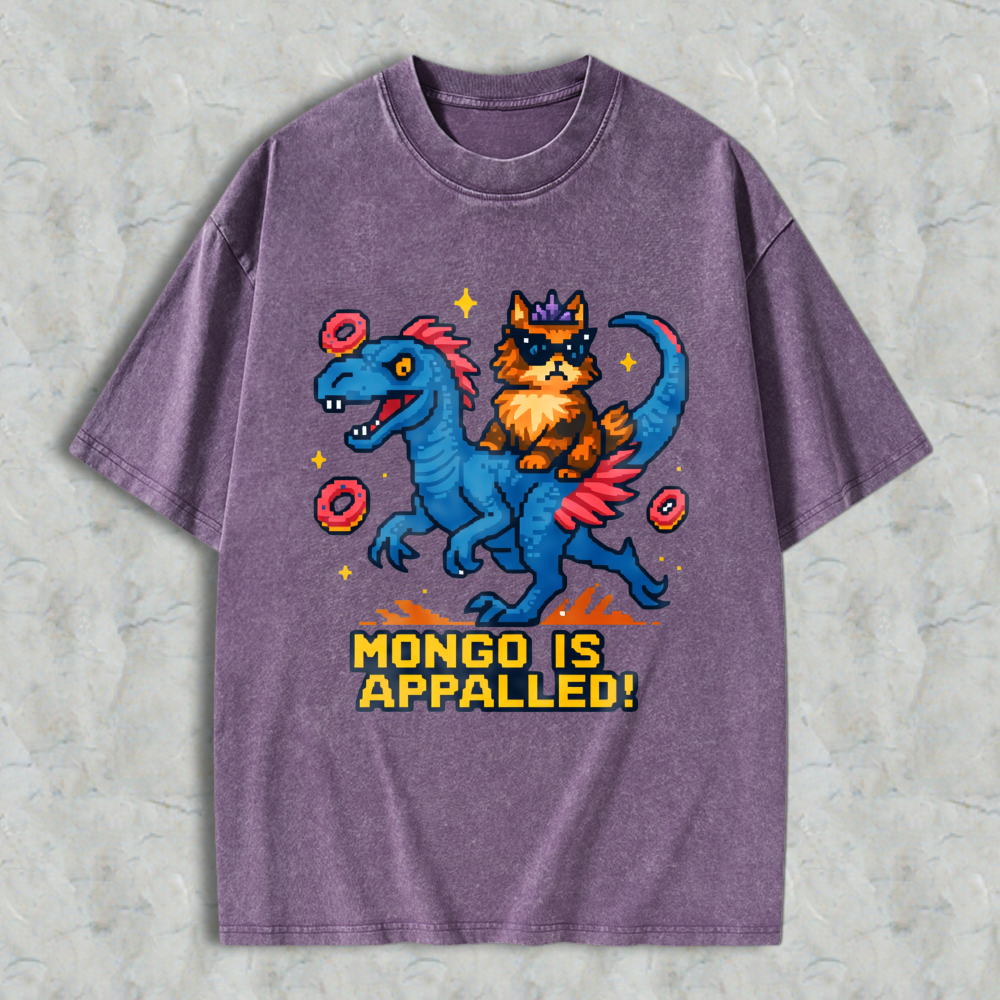 Wardrobecart Dinosaur And Cat With Donuts Mongo Is Appalled Unisex Washed T-shirt
