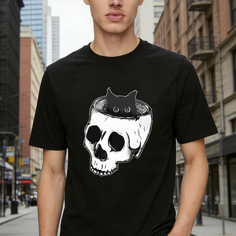 Black Cat In Skull, Unisex Classic T-shirt