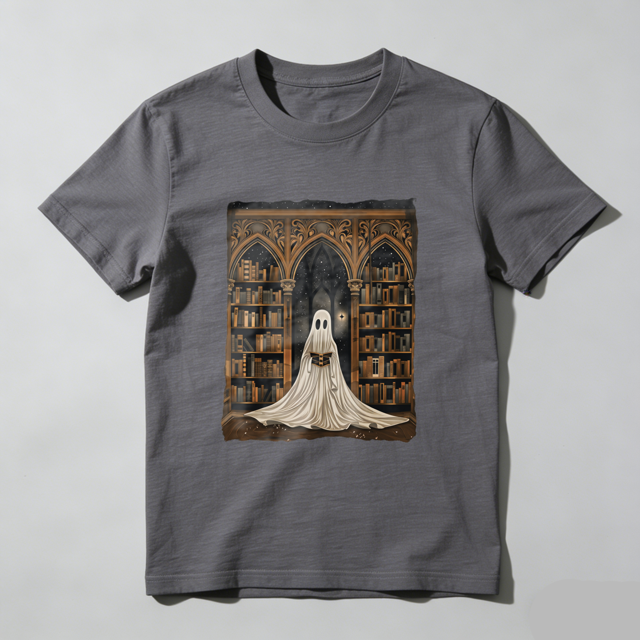 Wardrobecart Ghost In Library With Books And Stars Tshirt