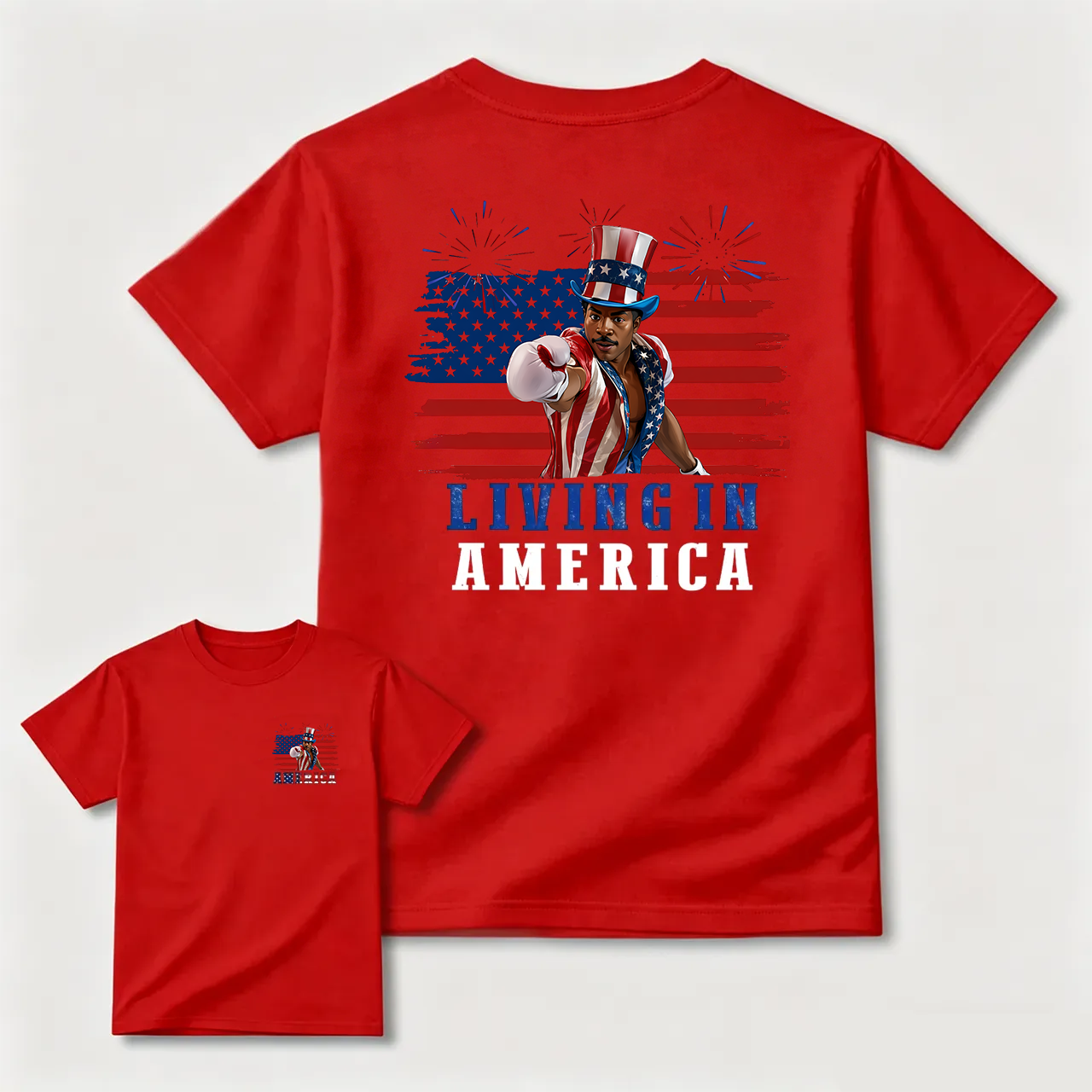 Apollo Creed Living In America July 4th Independence Day Graphic T-Shirt
