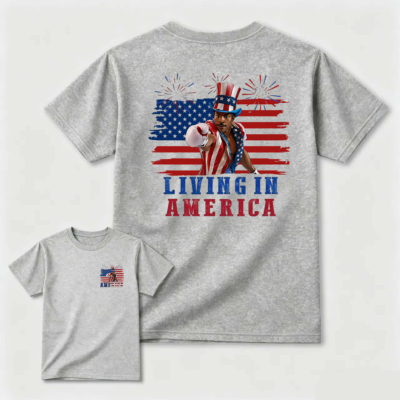 Apollo Creed Living In America July 4th Independence Day Graphic T-Shirt