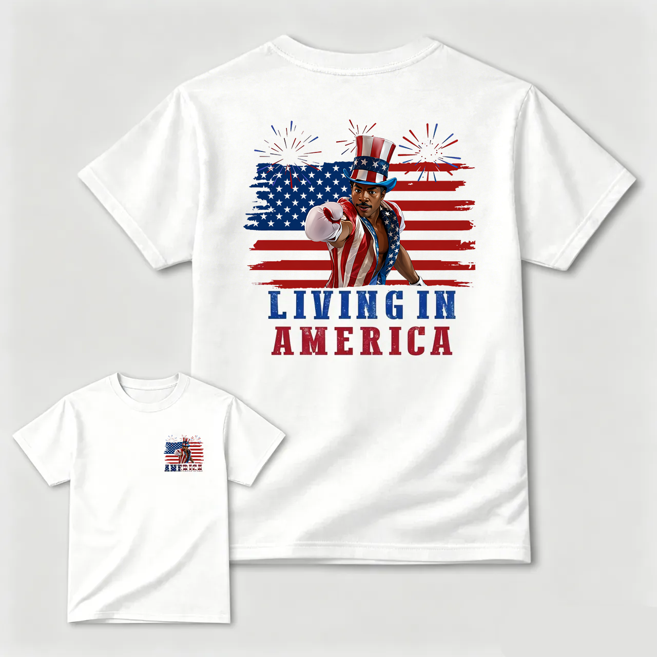 Apollo Creed Living In America July 4th Independence Day Graphic T-Shirt