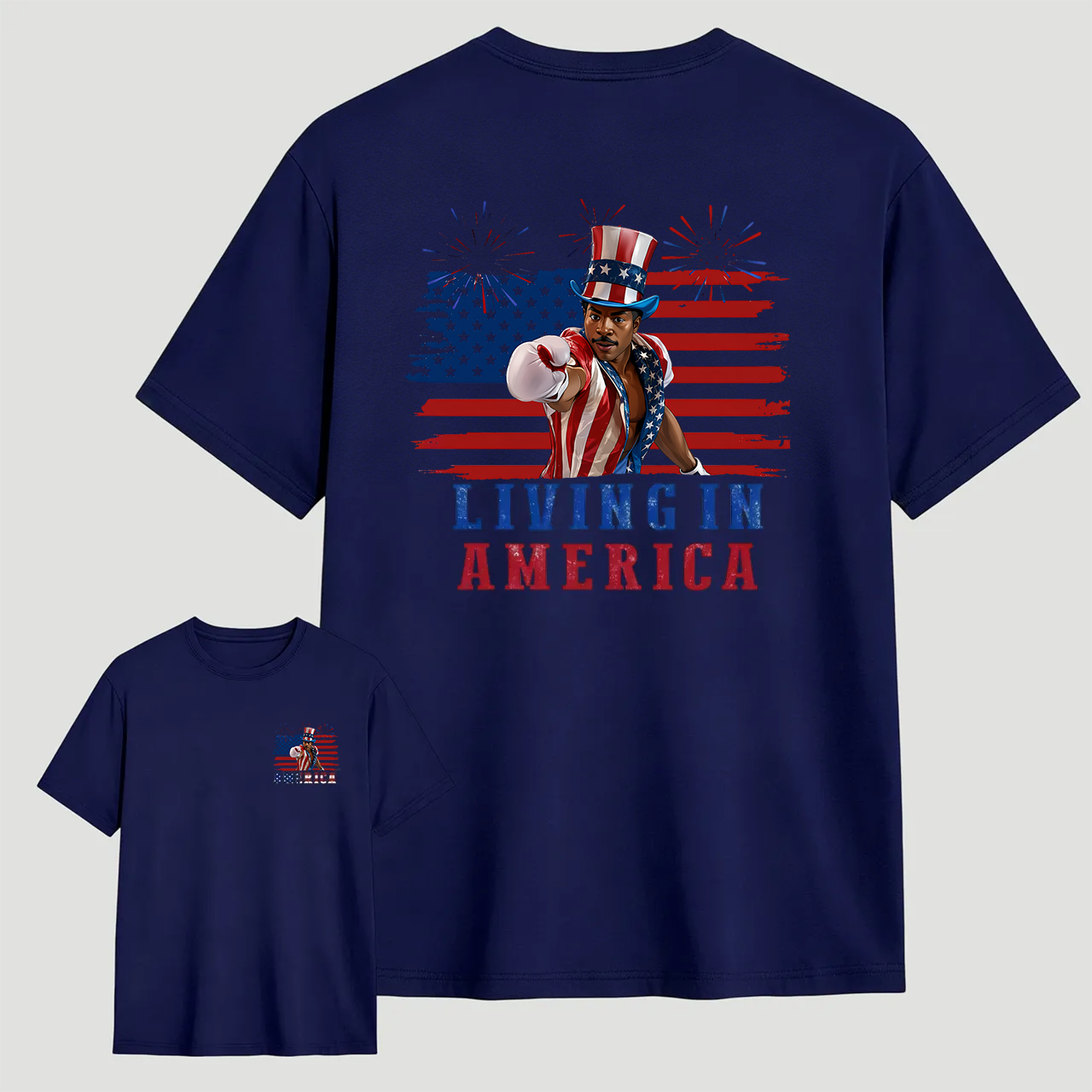 Apollo Creed Living In America July 4th Independence Day Graphic T-Shirt