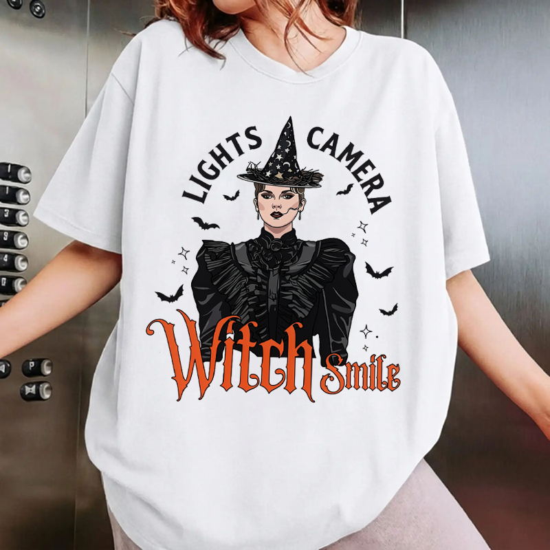 Lights, Camera, Witch Smile! Premium Spooky Season Graphic T-shirt