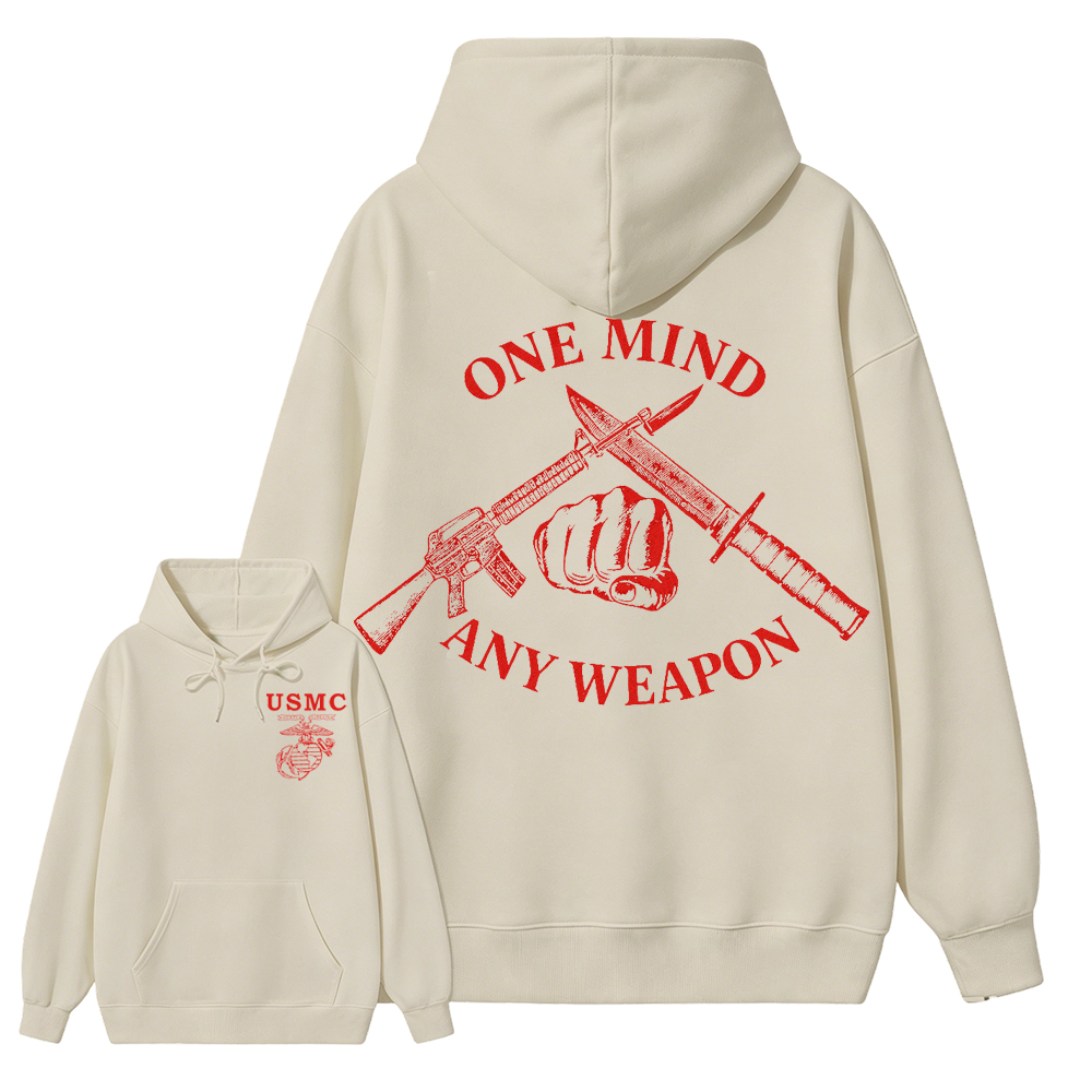 USMC One Mind Any Weapon Classic Menswear Hoodie, Marine Corps Combat Style, Veteran Gift