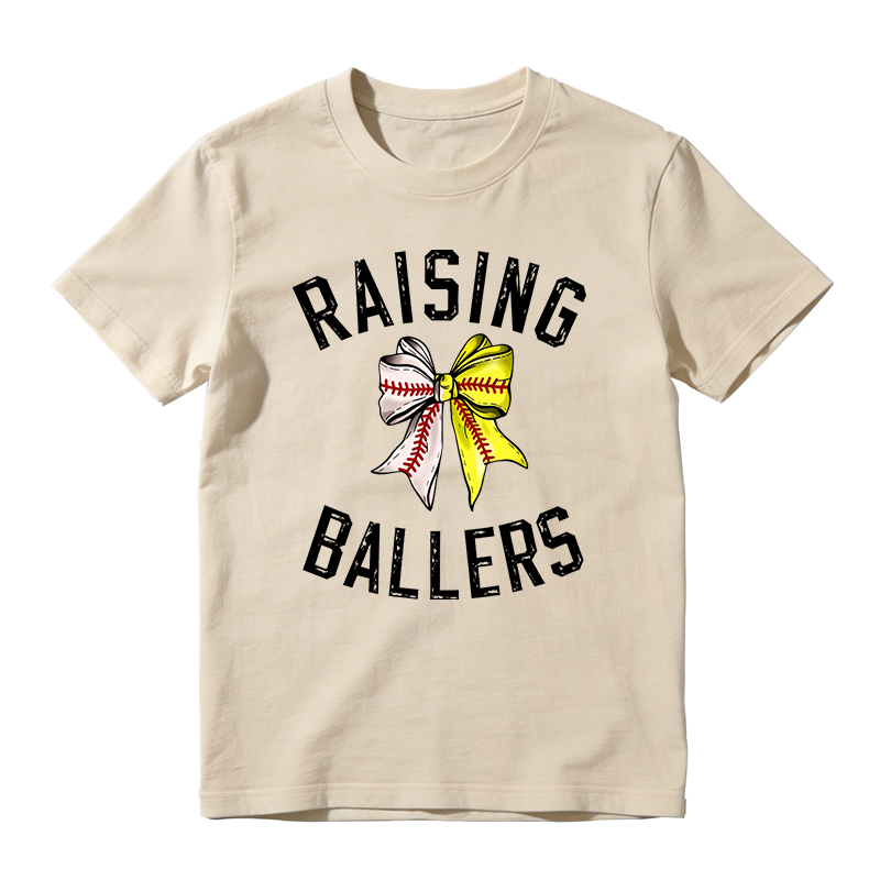 Raising Ballers With Baseball Bow Design T-shirt