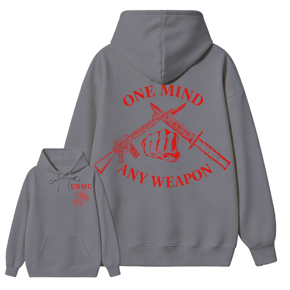 USMC One Mind Any Weapon Classic Menswear Hoodie, Marine Corps Combat Style, Veteran Gift