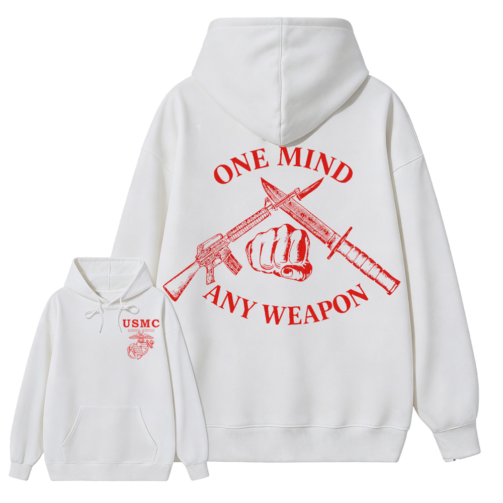 USMC One Mind Any Weapon Classic Menswear Hoodie, Marine Corps Combat Style, Veteran Gift