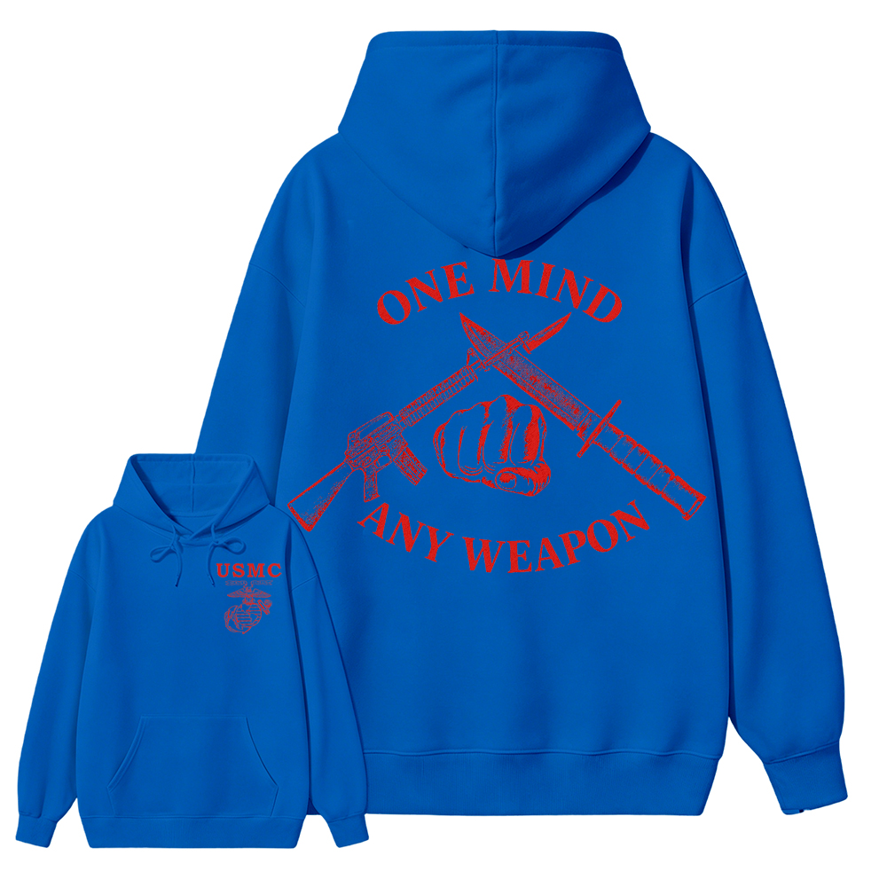 USMC One Mind Any Weapon Classic Menswear Hoodie, Marine Corps Combat Style, Veteran Gift