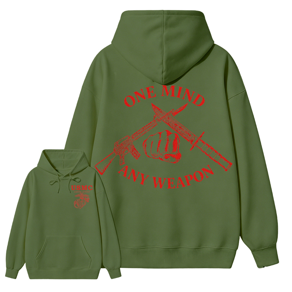 USMC One Mind Any Weapon Classic Menswear Hoodie, Marine Corps Combat Style, Veteran Gift