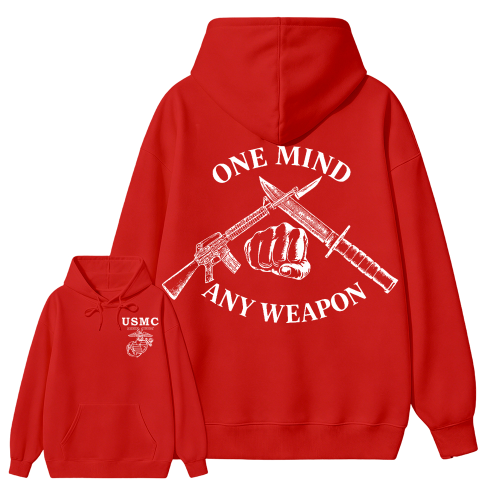 USMC One Mind Any Weapon Classic Menswear Hoodie, Marine Corps Combat Style, Veteran Gift