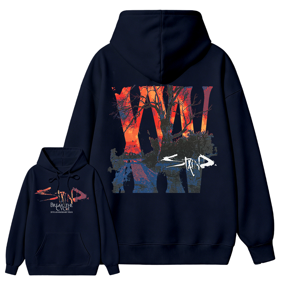 Sta1nd Break the Cycle 25th Anniversary Tour Hoodie, Vintage Rock Band Graphic Tour Date Heavy Cotton Oversized Hoodie