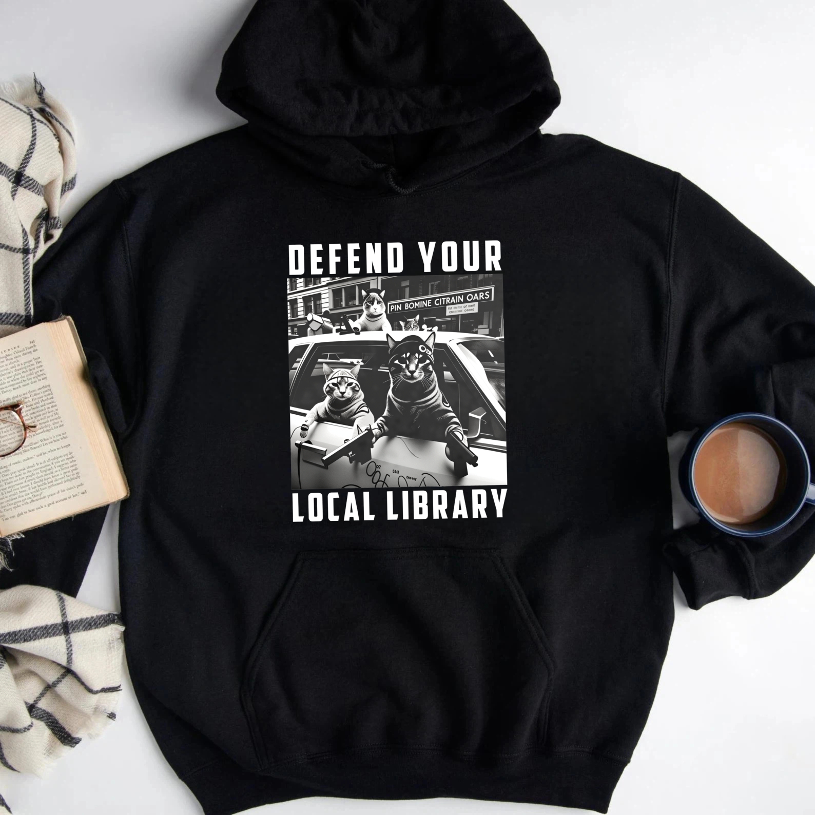 Wardrobecart Defend Your Local Library Cats In Car Unisex Classic Hoodie