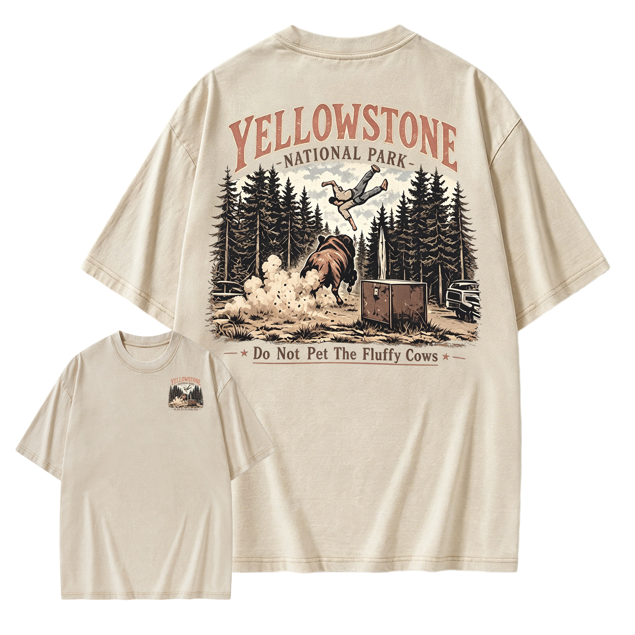 Put on this T-shirt and start your Yellowstone journey(Double-sided) Washed T-shirt-2