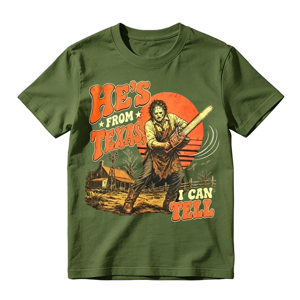 He's From Texas I Can Tell Shirt, Chainsaw Horror Graphic Tee, Retro  Halloween T-Shirt