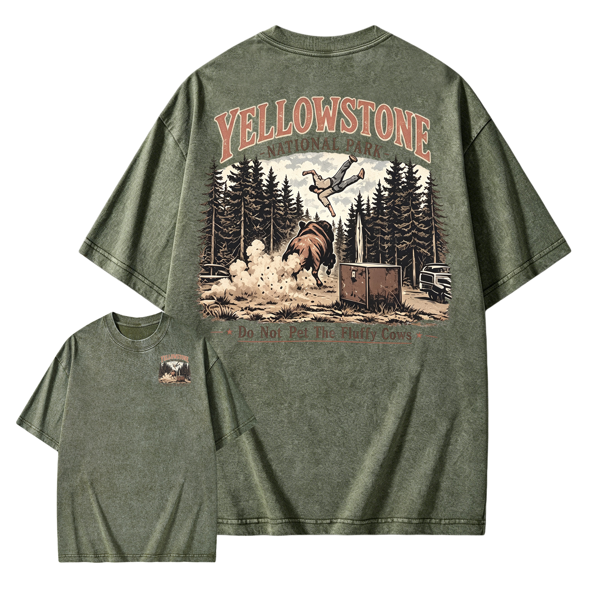 Put on this T-shirt and start your Yellowstone journey(Double-sided) Washed T-shirt-2