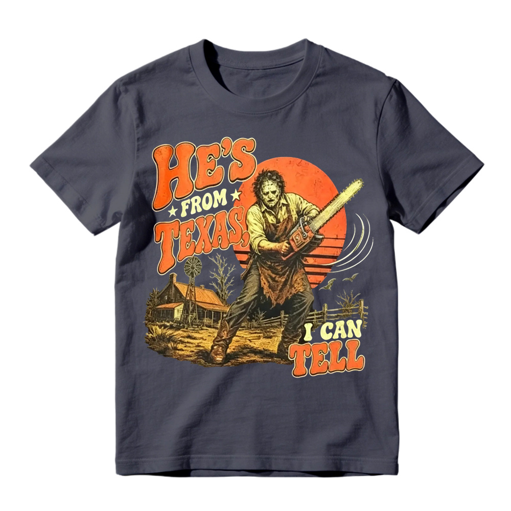 He's From Texas I Can Tell Shirt, Chainsaw Horror Graphic Tee, Retro  Halloween T-Shirt