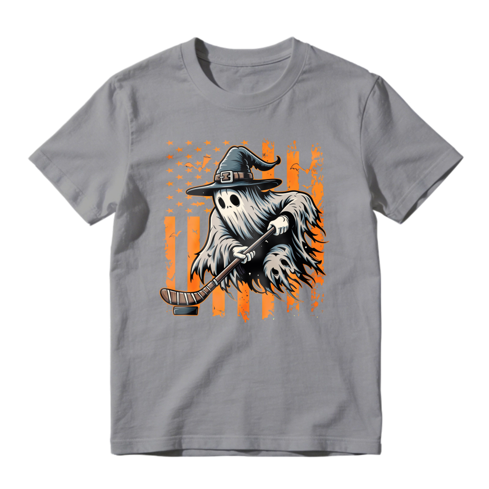 Halloween Ghost Witch Holding Broom American Flag Unisex Classic T-shirt