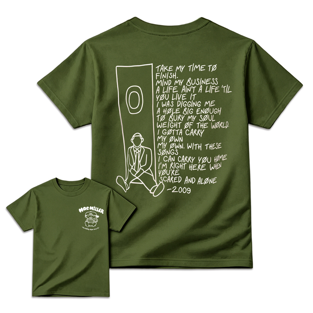 Mac Miller Pocket Logo Shirt | 2009 Song Lyrics Back Print Tee