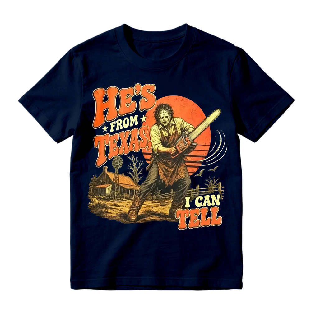 He's From Texas I Can Tell Shirt, Chainsaw Horror Graphic Tee, Retro  Halloween T-Shirt