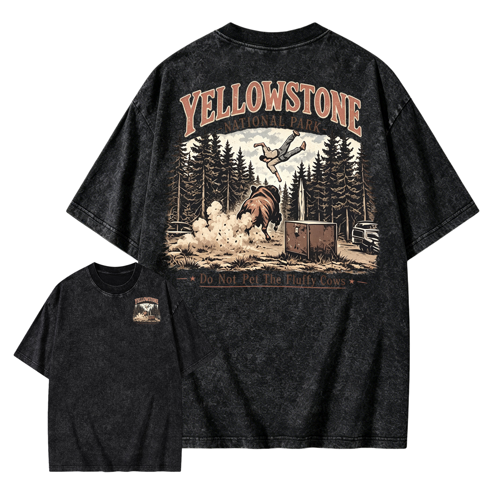Put on this T-shirt and start your Yellowstone journey(Double-sided) Washed T-shirt-2