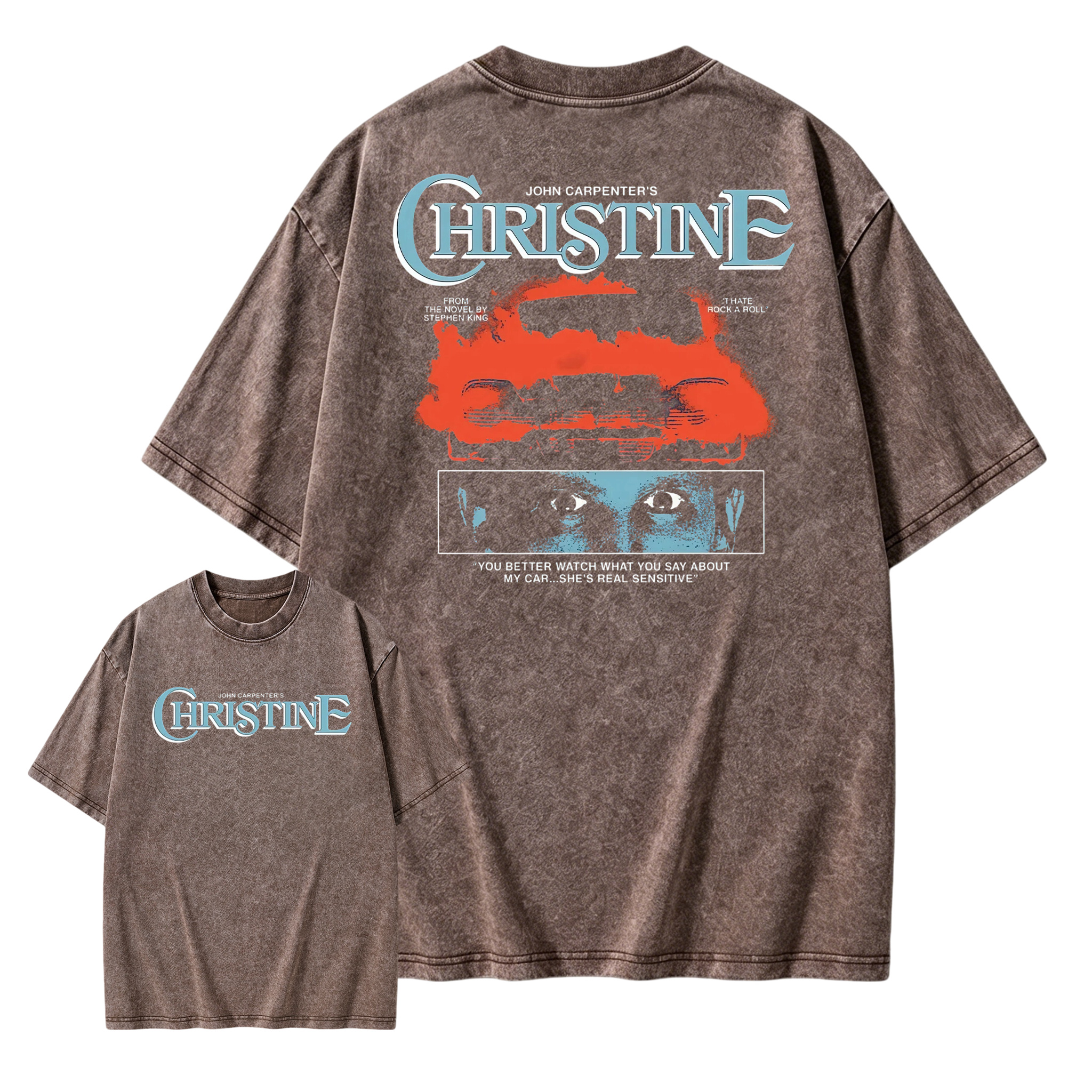 Christ1ne Inspired Retro Car Horror Movie Graphic Washed T-shirt