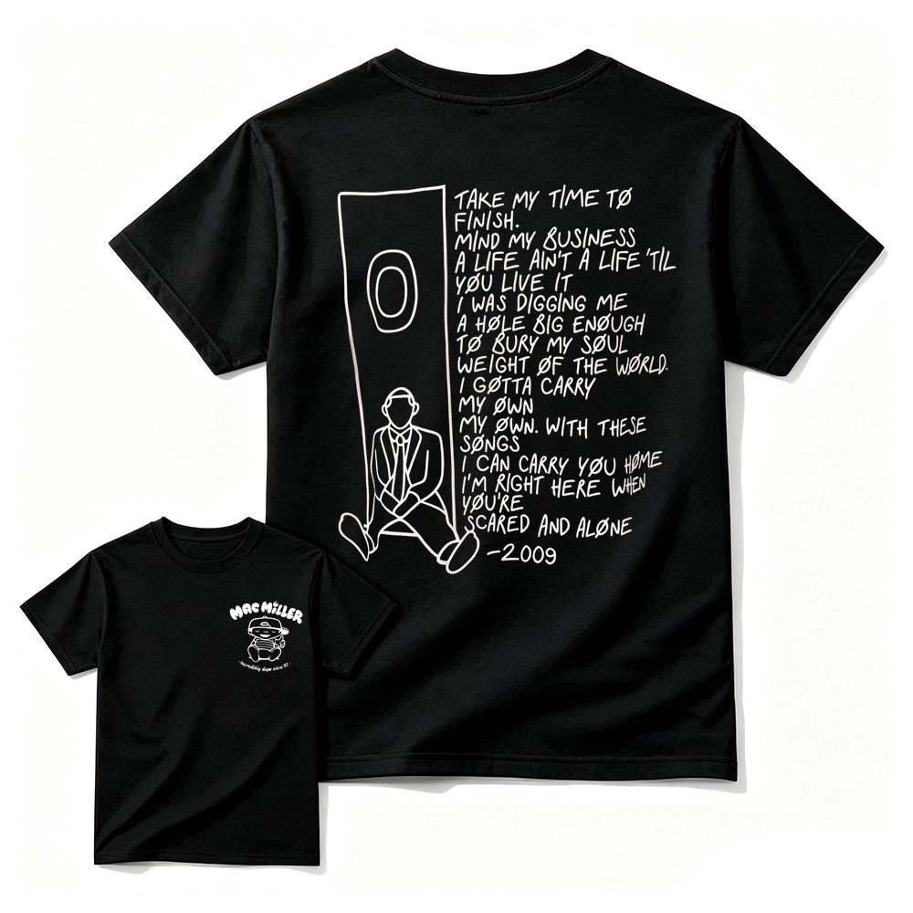 Mac Miller Pocket Logo Shirt | 2009 Song Lyrics Back Print Tee