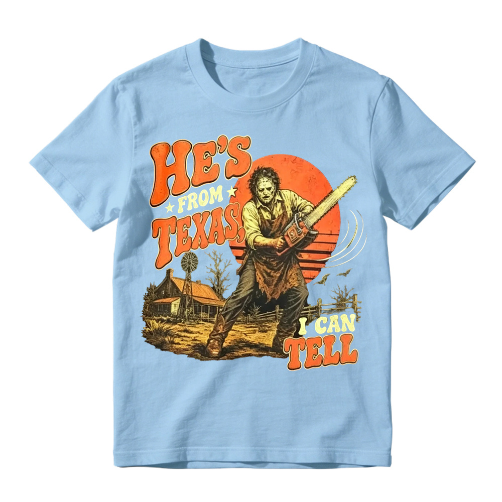 He's From Texas I Can Tell Shirt, Chainsaw Horror Graphic Tee, Retro  Halloween T-Shirt