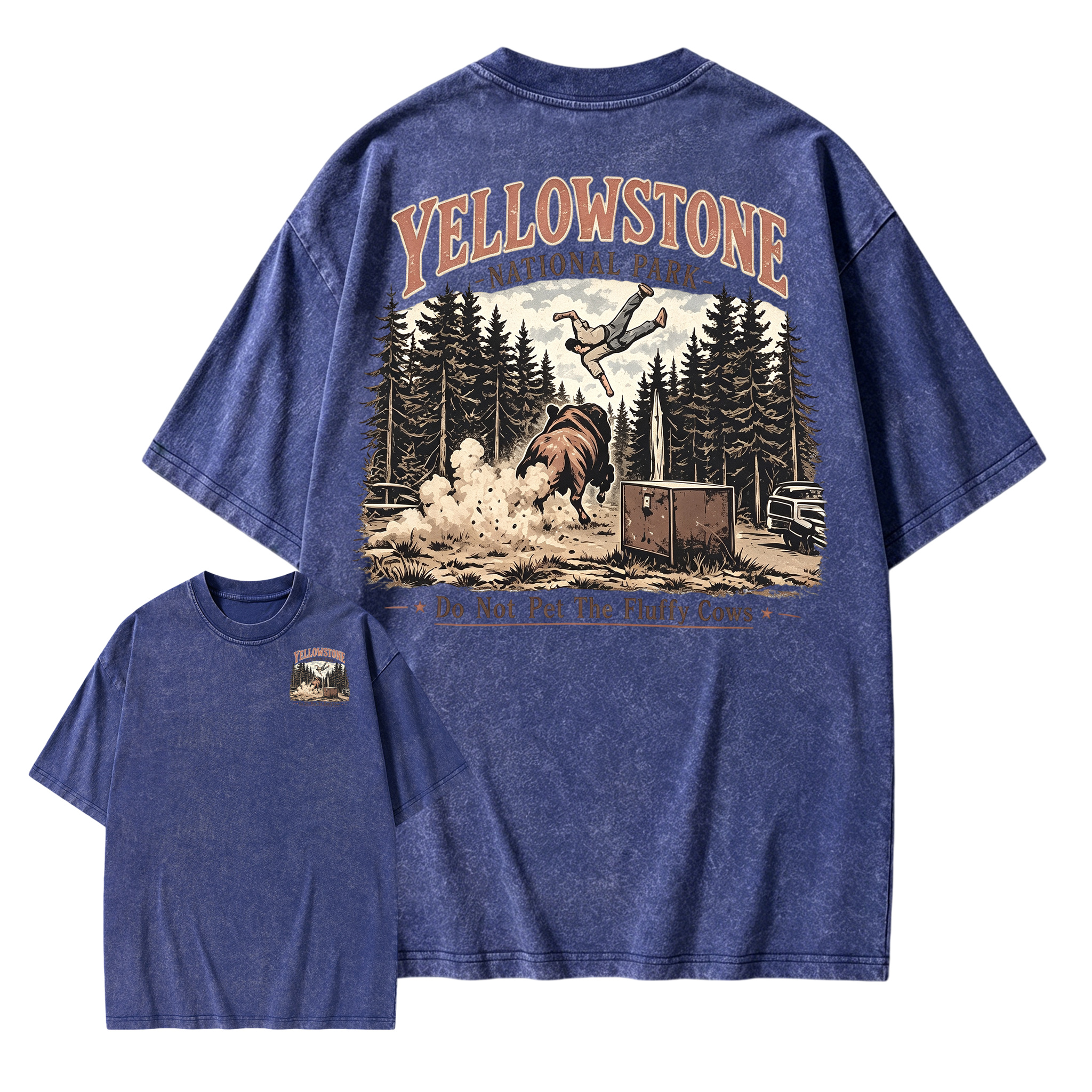 Put on this T-shirt and start your Yellowstone journey(Double-sided) Washed T-shirt-2
