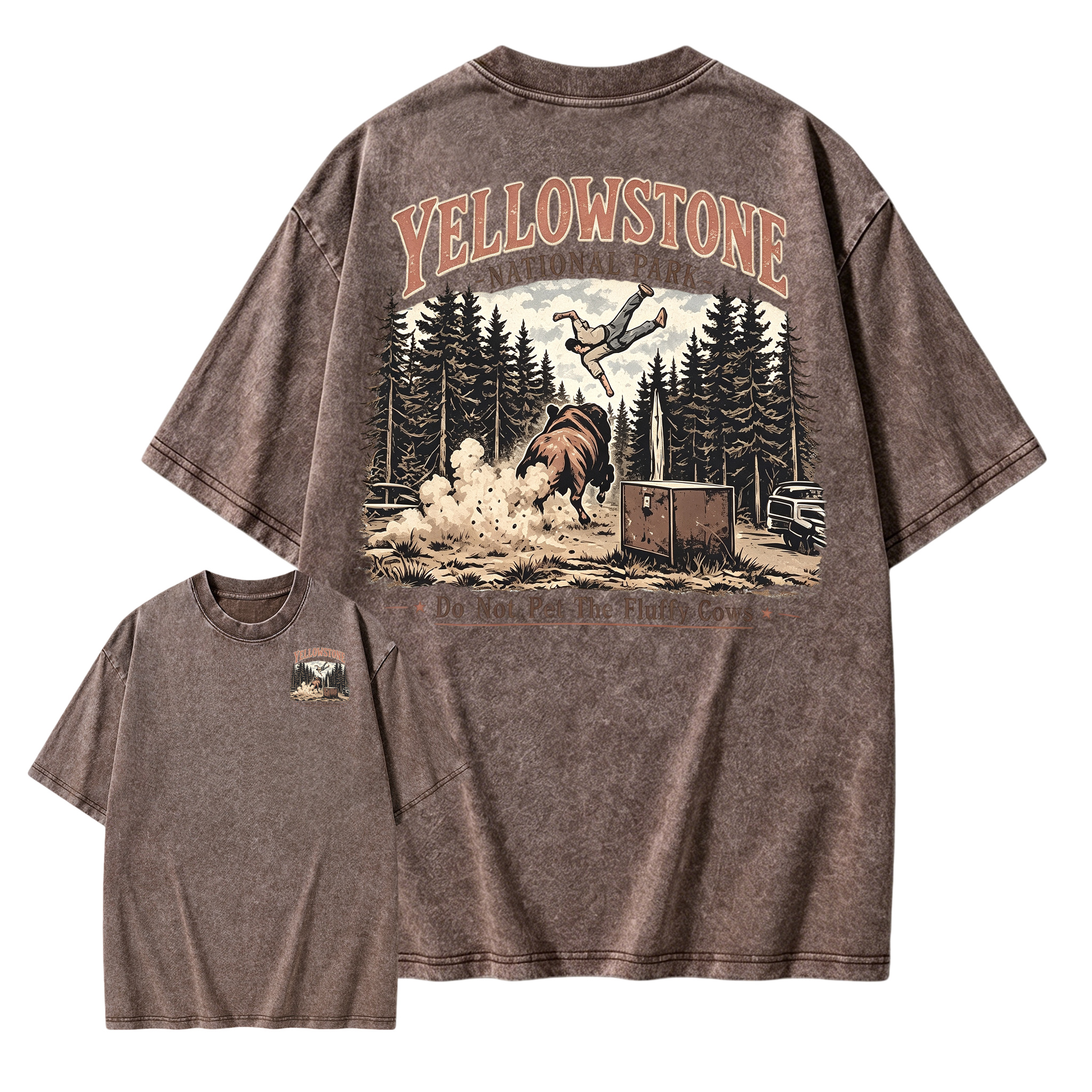 Put on this T-shirt and start your Yellowstone journey(Double-sided) Washed T-shirt-2