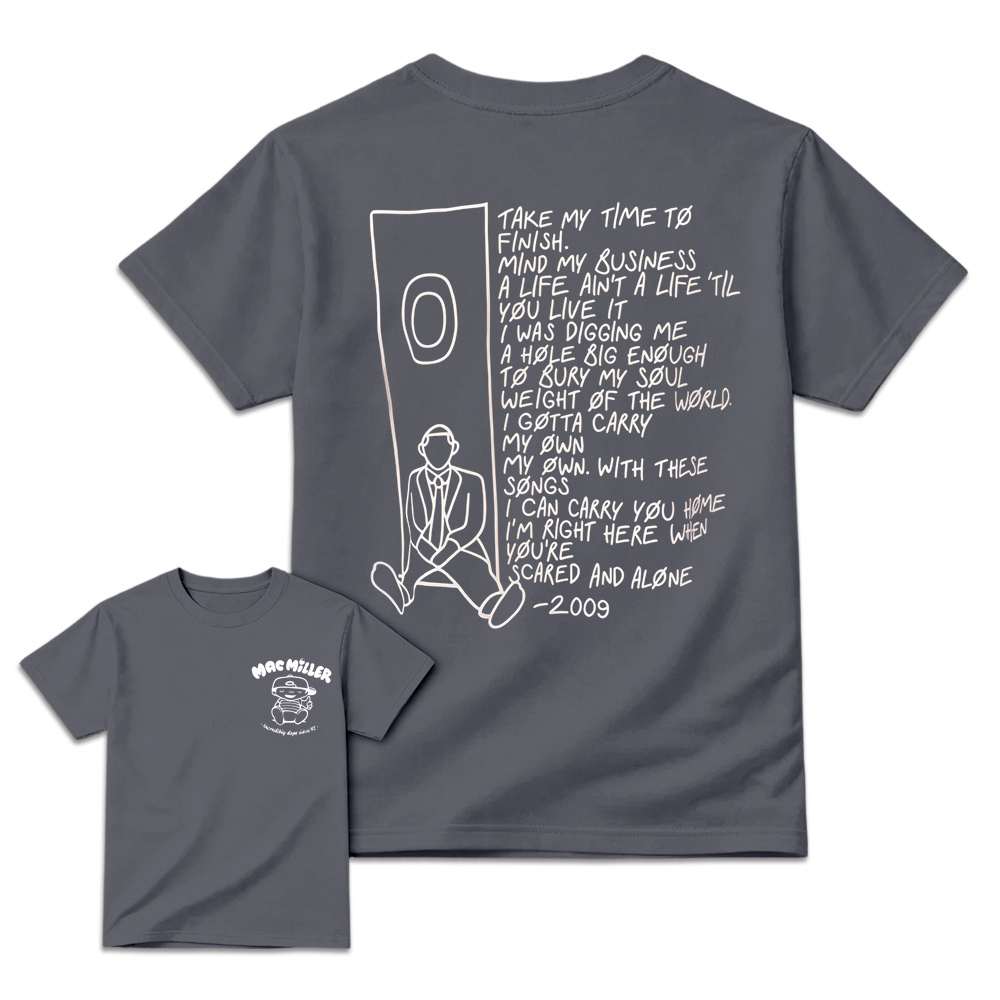 Mac Miller Pocket Logo Shirt | 2009 Song Lyrics Back Print Tee