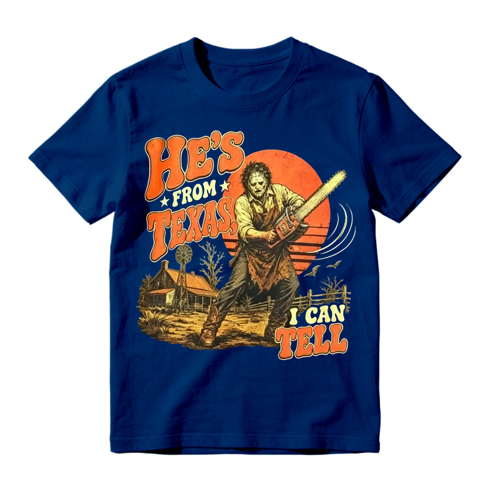 He's From Texas I Can Tell Shirt, Chainsaw Horror Graphic Tee, Retro  Halloween T-Shirt
