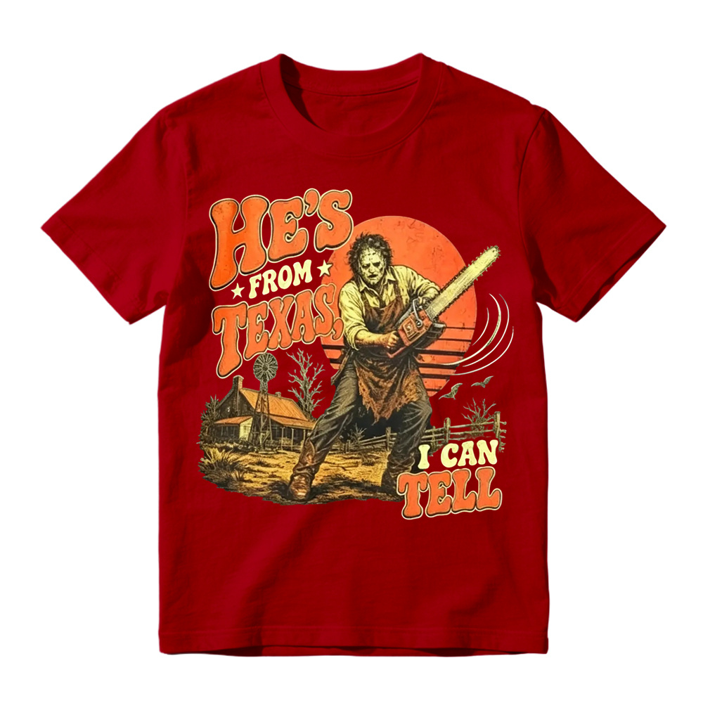 He's From Texas I Can Tell Shirt, Chainsaw Horror Graphic Tee, Retro  Halloween T-Shirt