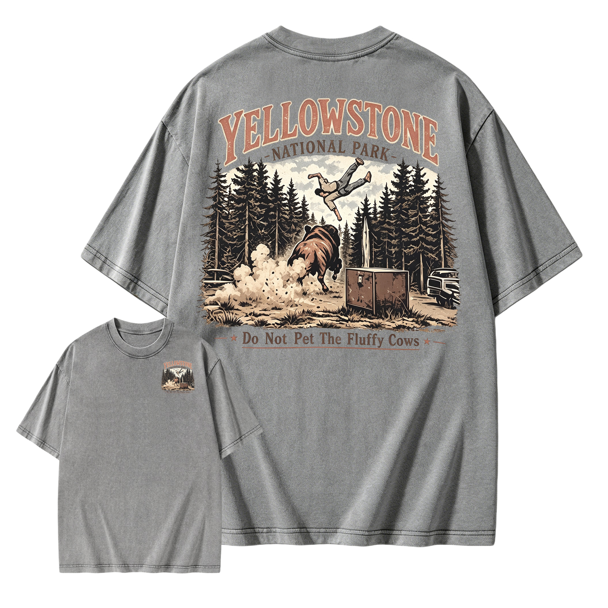 Put on this T-shirt and start your Yellowstone journey(Double-sided) Washed T-shirt-2