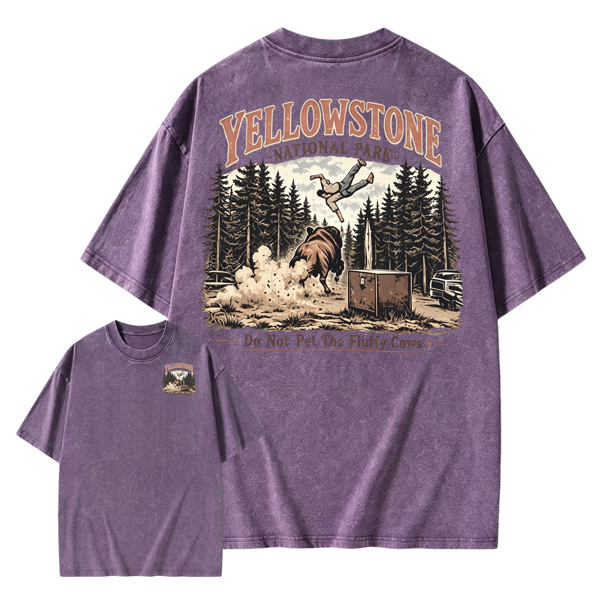 Put on this T-shirt and start your Yellowstone journey(Double-sided) Washed T-shirt-2
