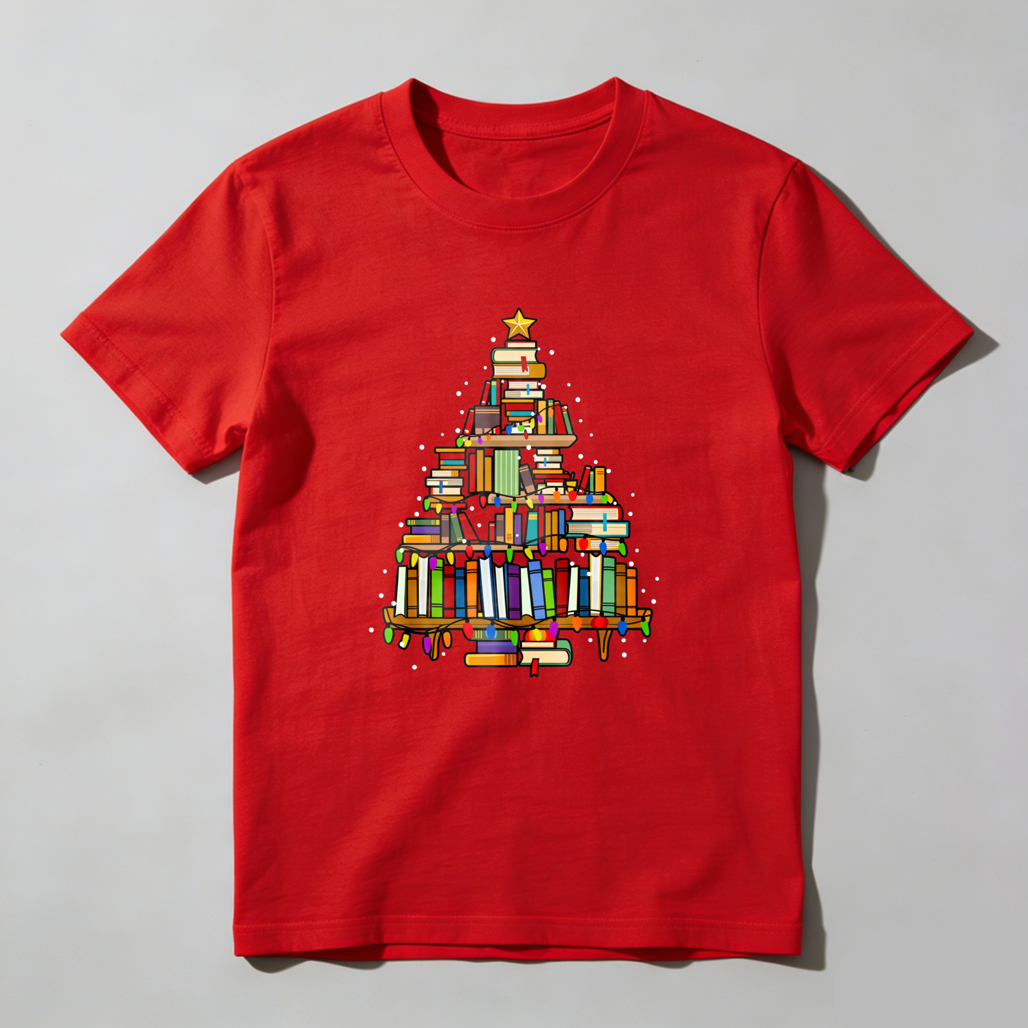 Wardrobecart Books Form Christmas Tree Pattern Tshirt