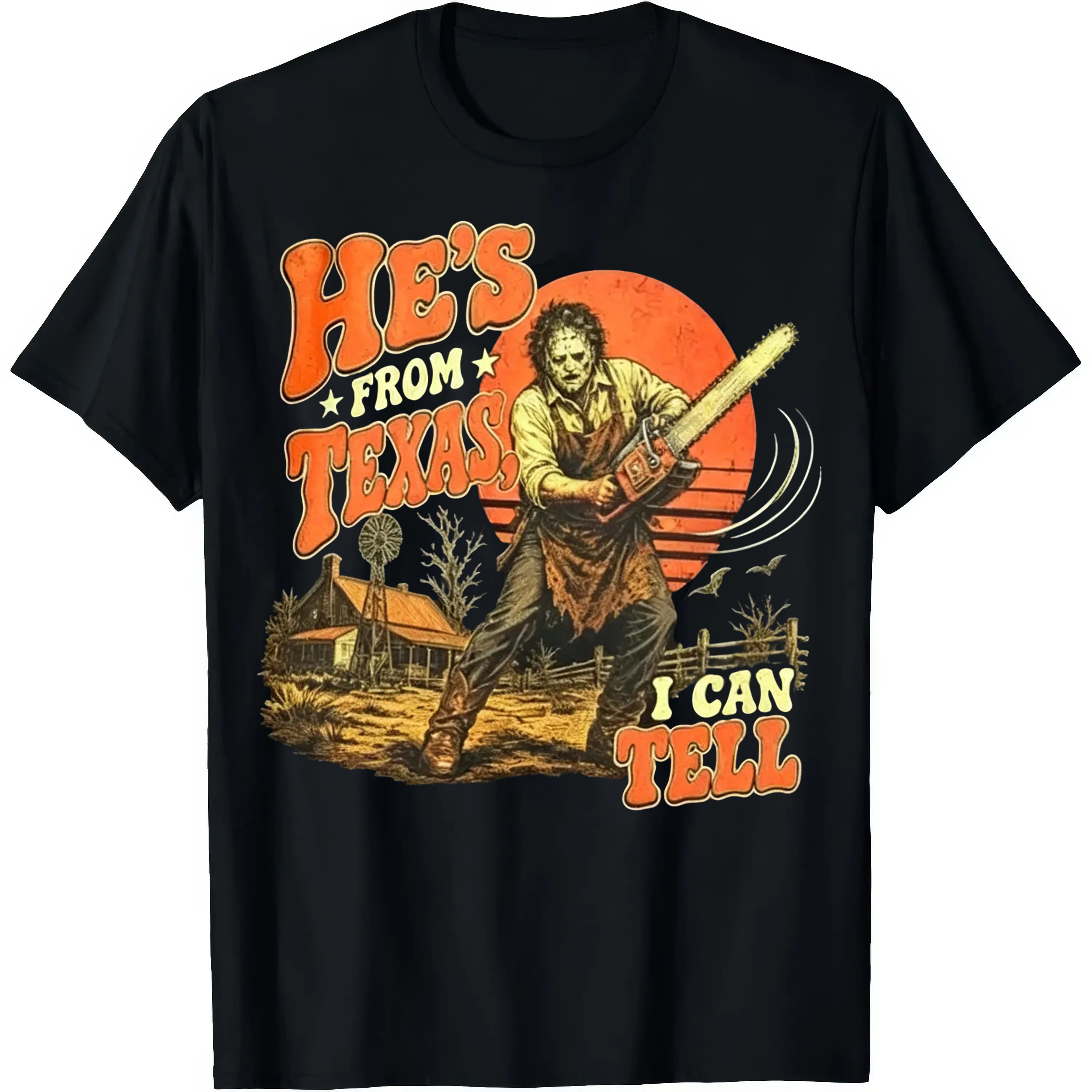 He's From Texas I Can Tell Shirt, Chainsaw Horror Graphic Tee, Retro  Halloween T-Shirt