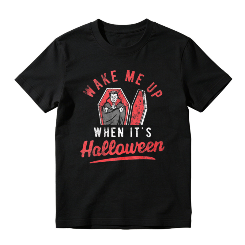 Wake Me Up When Its Halloween Vampire Coffin Graphic T-shirt