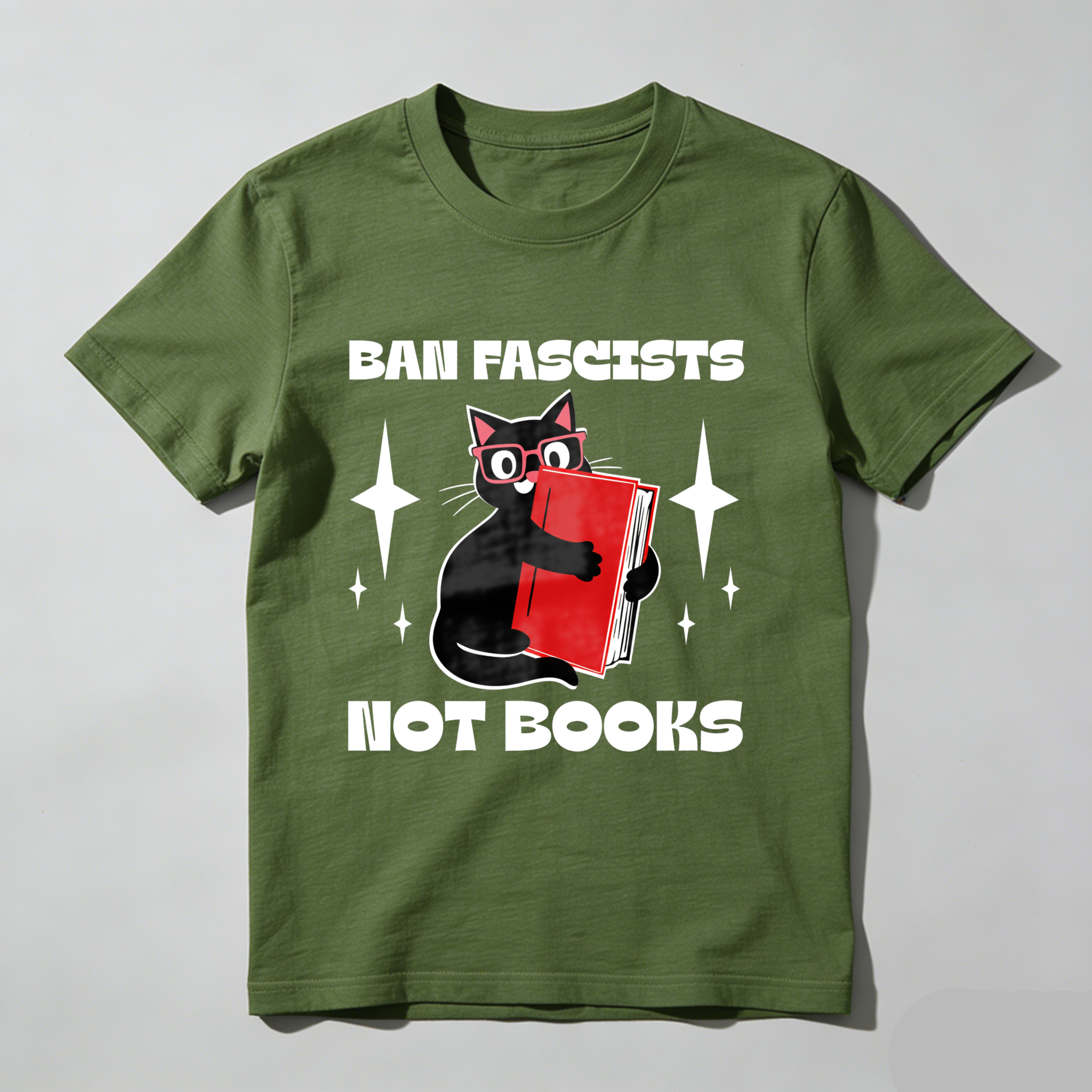 Wardrobecart Ban Fascists Not Books Cat Reading Book Tshirt