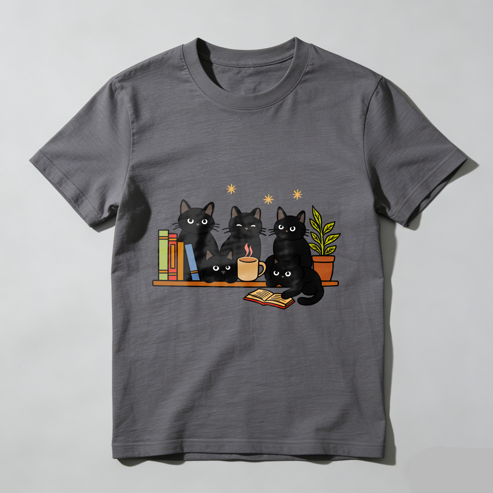Wardrobecart Cats Books Coffee Plant Stars Tshirt