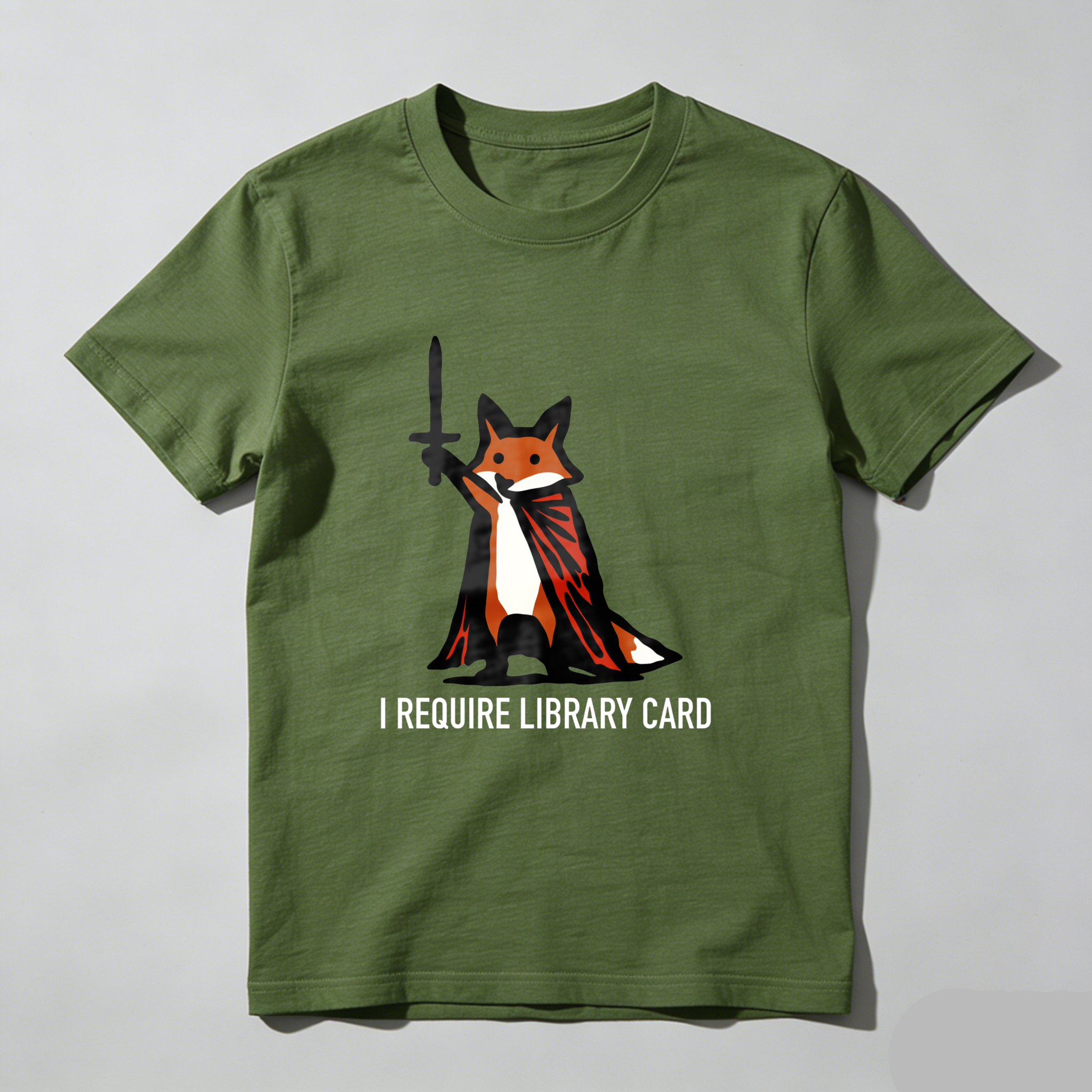 Wardrobecart Fox With Cape And Sword I Require Library Card Tshirt