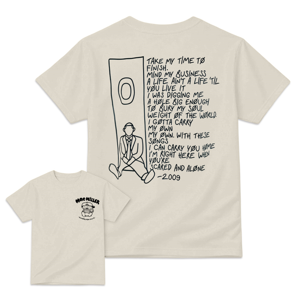 Mac Miller Pocket Logo Shirt | 2009 Song Lyrics Back Print Tee